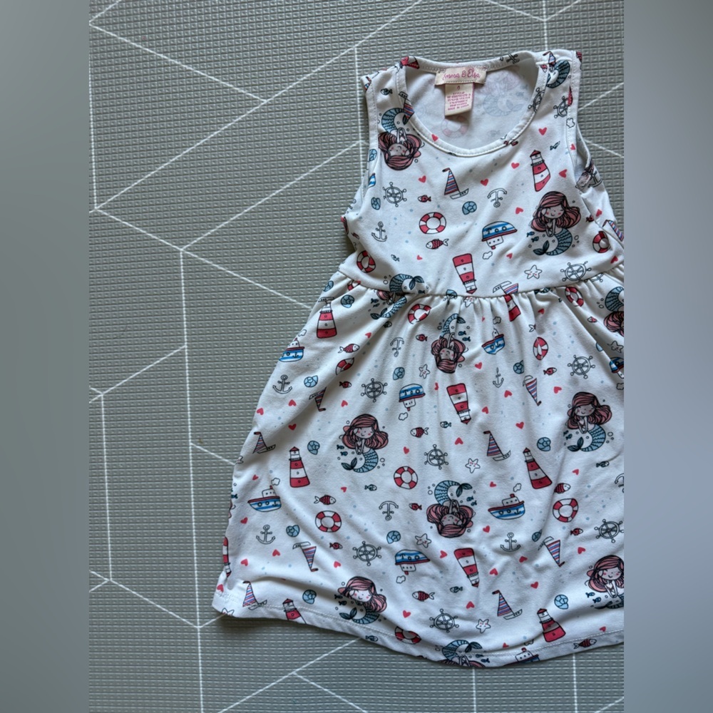 Emma & Elsa-Baby girl/toddler White Sleeveless Mermaid & Nautical Print Dress—